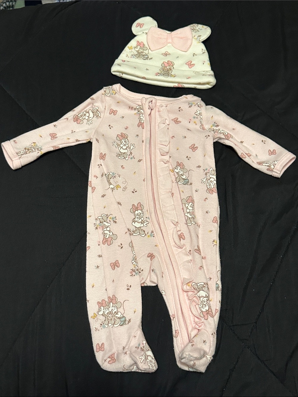 Disney Pink Minnie Mouse Footed One-Piece with Matching Hat